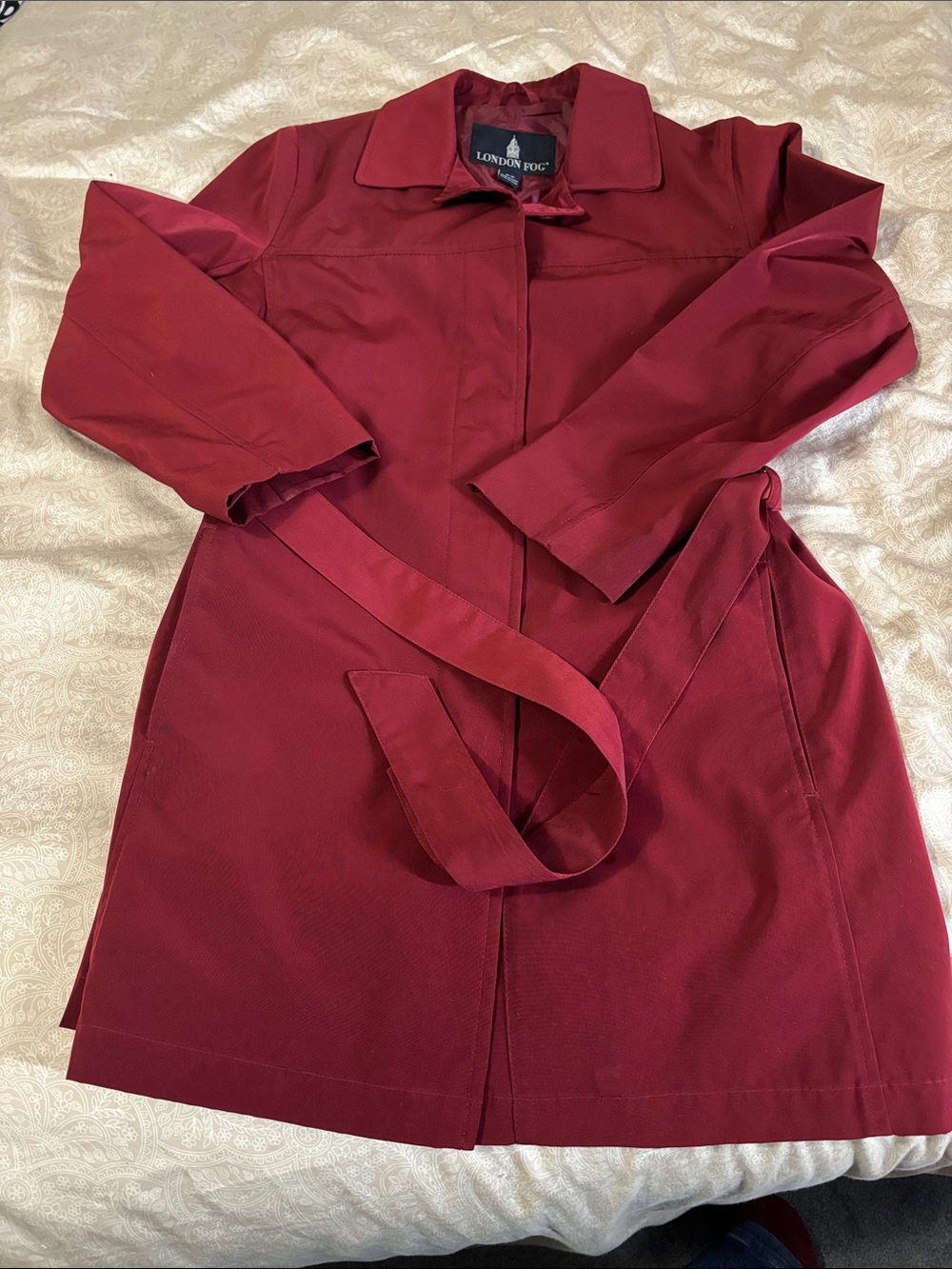 London Fog Women's Burgundy Belted Trench  Coat